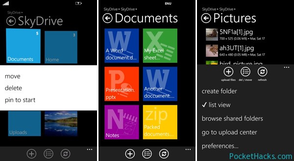 SkyDrive file manager for Windows Phone