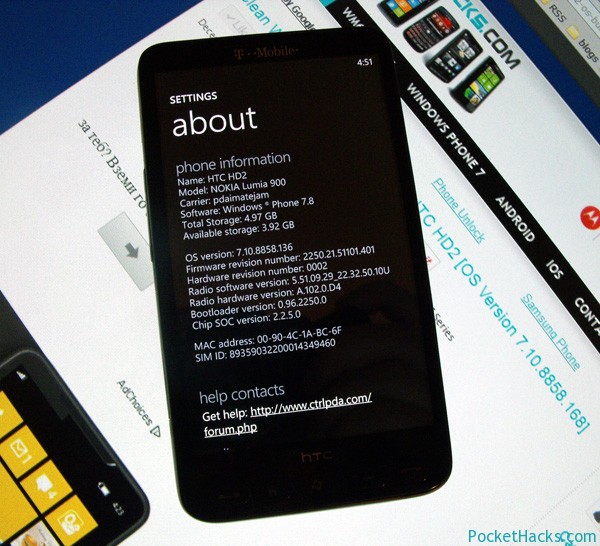 Windows Phone 7.8 Pdaimatejam ROM for HTC HD2