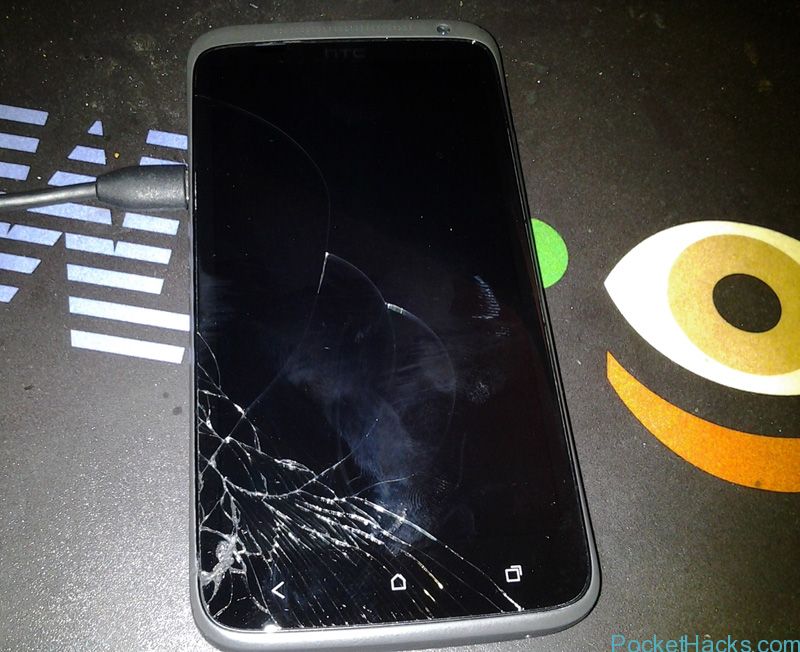 HTC One with cracked screen
