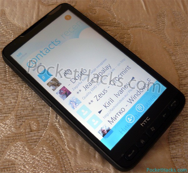 Skype 1.0 for Windows Phone running on HTC HD2