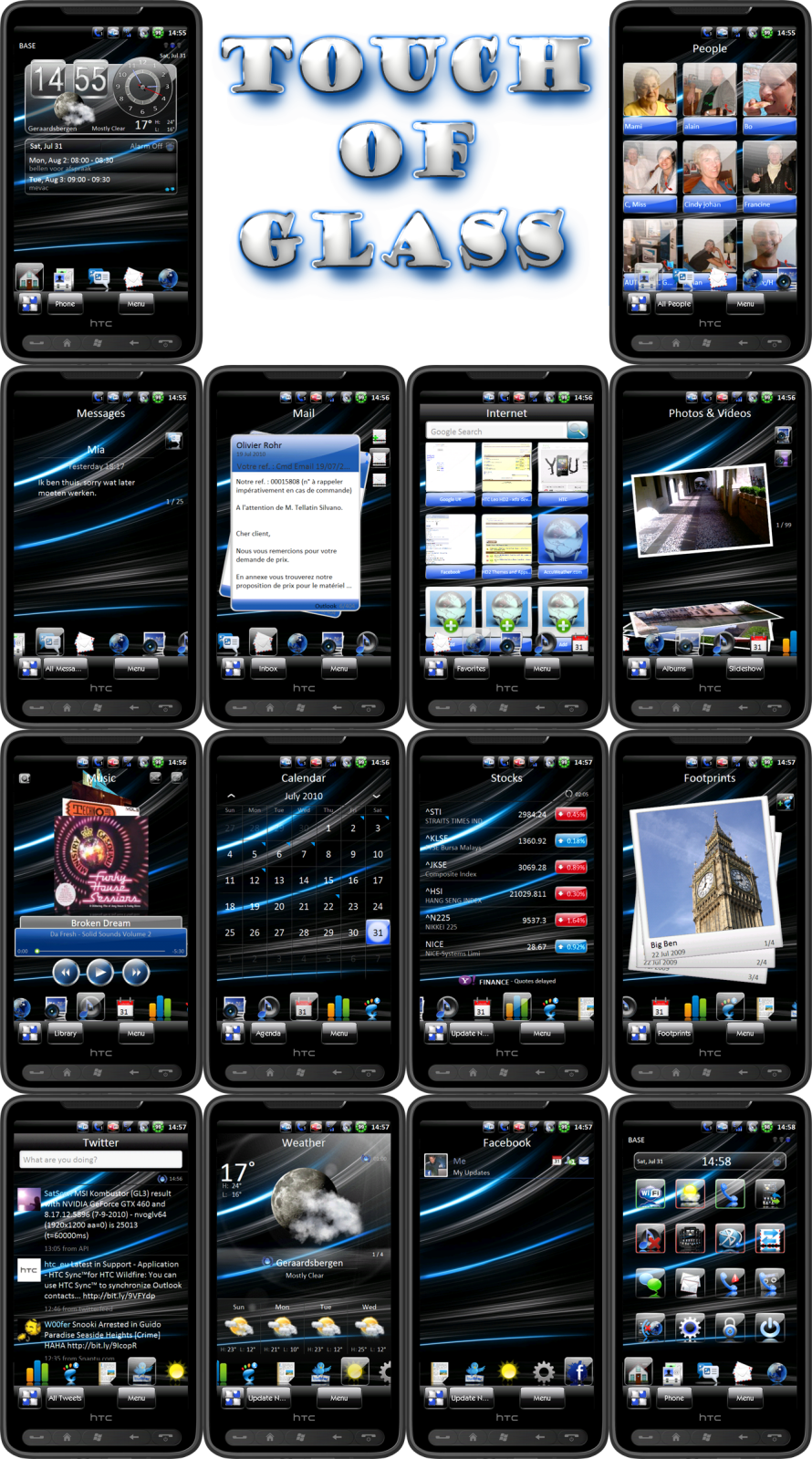 You are currently viewing Touch of Glass theme for HTC HD2 with Sense 2.5