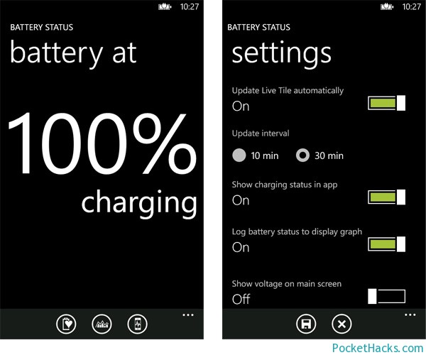 Battery Status app for Windows Phone 7