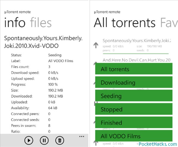 uTorrent Remote app for Windows Phone