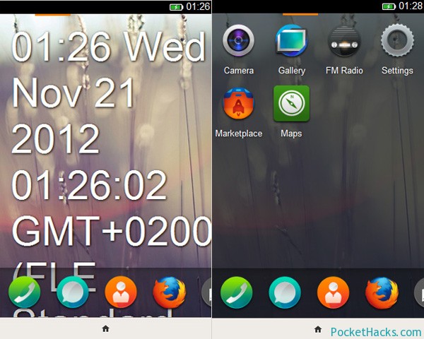 Firefox OS Homescreen and Main Menu
