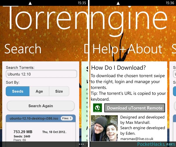 Torrent Engine app for Windows Phone