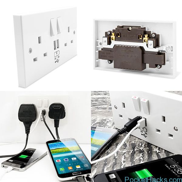 enCharge UK Power Socket with USB Charging Wall Plate